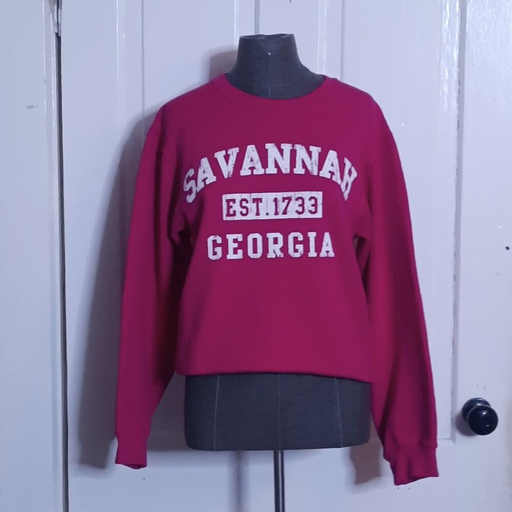 Cute Savannah Georgia Fuschsia Pink Graphic Spellout Pullover Sweatshirt Cozy, S